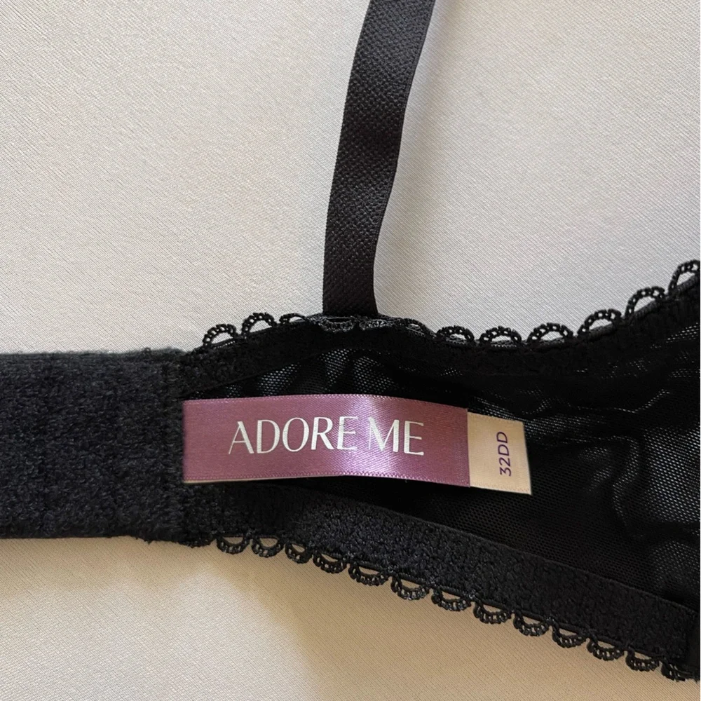 Adore Me Women’s Kimmy Push Up Balconette Black Lace Bra Size 32DD NWT